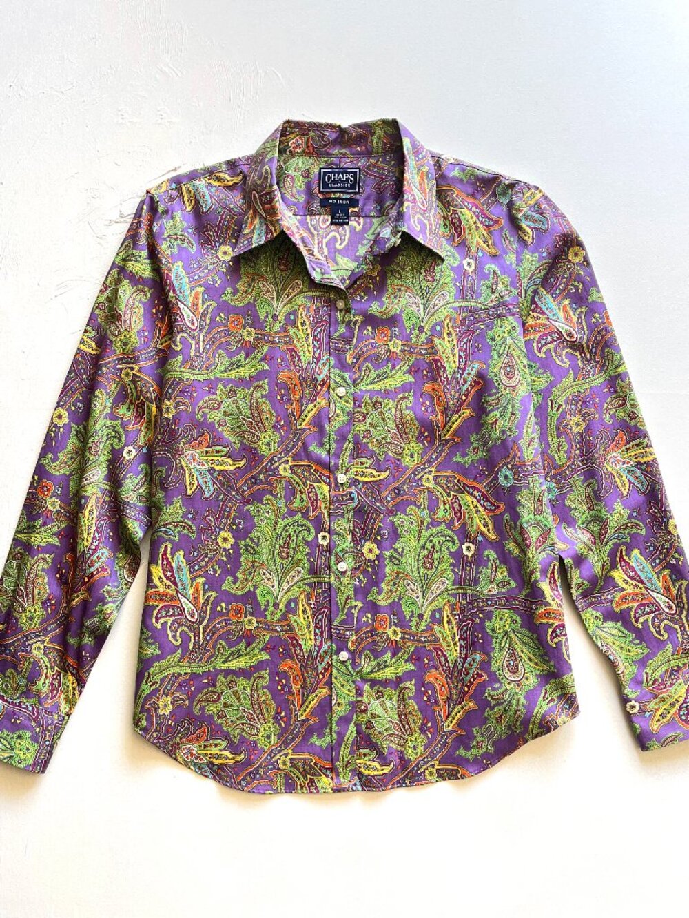 Chaps Ralph Lauren Women's Preppy Purple Paisley Cotton Button Down Shirt Large - Picture 3 of 6